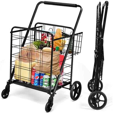 Despite only weighing 18 pounds, it can hold 330 pounds This heavy-duty steel shopping cart doesnt just impress us with its weight capacity, its also super sleek looking and features a functional two-compartment design to keep. . Heavy duty folding shopping cart with wheels